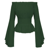 Gothic Renaissance Blouse Flare Sleeves Ruffles Off Shoulder Corset Tops Medieval Victorian Cosplay Costume Pirate