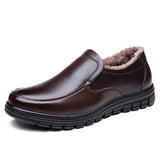 Warm Fur Loafers Men Leather Casual Shoes Men Walking Footwear Non-slip Thick Sole Warm Men's Sneakers Leather