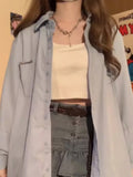 Aesthetic Oversized Fashion Women's Shirts Sun Protection Bnadage Harajuku Blouses Grunge Casual Loose Single Breasted