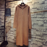 and winter fashion temperament new hooded long over-the-knee sweater dress women loose solid color knitted