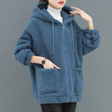 Winter Oversized Sweatshirt Women Solid Color Hoodie Top Female Casual Pocket Full Sleeve Pullover Hoodies