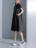 Hoodie Black Midi Dress 2019 Women Short Sleeve Plus Size Elegant Womens Clothing Pullover A Line Party Dress New