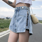 Summer Women Denim Shorts High Waist Jeans Fur-Lined Button Pockets Shorts Slim Fashion Zipper Wide Leg