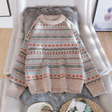 diamond pattern sweater women's pullover 2021 autumn and winter new loose lazy thick round neck