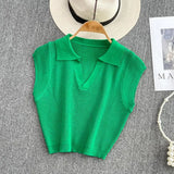 Zingj Summer Korean V-Neck Collar Shows Slim High Waist Slim Short Sweater Top 18-24 Years Old