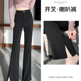 Thigh Pants Women's Summer Thin Ice Silk High Waist Thin Feeling Small Open Casual Suit Trumpet