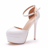 Cm Waterproof Table High Heels Fine Round Head High Heel Sandals White High Heel Wedding Shoes Large Women's