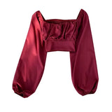 Autumn Women's Blouse French Retro Square Collar Solid Color Short Top New Navel Stretch Waist Thinning Shirts