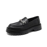 Zingj New Spring Chain Loafers Man's Foot Pedal Thick Platform Thick Heel British Style Small Leather Shoes