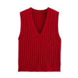 Solid Color Sleeveless Vest 2025 Spring Leisure V Collared Women's Knitting