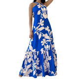 2025 Spring New Ladies Fashion Temperament Print Hanging Neck Hollow Out Long