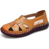 Genuine Leather Women Flats Hollow Woman Shoes Summer Women's Loafers Breathable Beach Female Sandals Big Size