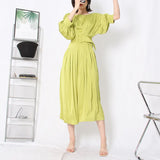 2025 Summer New French Elegant Style Romantic Vertevery One Word To Receive Waist Seven Cents Waist Lantern Sleeve