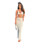 Summer Fashion Women's New Hanging Neck Sexy Back Small Waist Waist Hip Skirt Sweater