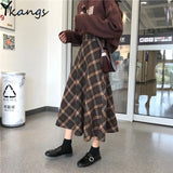 Plaid Women Pleated Skirts 2020 Japanese Style Autumn Long Girls Skirt Female Korean Winter Warm Thick Mujer Midi