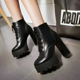 Women Platform Boots Fashion Thick High Heel Ankle Boots Pu Leather Lace Up Autumn Winter Woman Shoes 2018 White Black