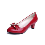 Spring Bow Tie Women's Singles Shoes With All Kinds Of Heels, Ladies' Leather Shoes, Large-Size Professional Work Shoes, Four Seasons Single
