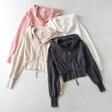 Zip Hoodie Slim Women Sweats Grunge Pink Sweatshirt Aesthetic Hoody Sweat College Young Girls Sweetshirts Crop Hoodie