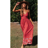 Summer Maxi Dresses For Women Bohemian V-neck Camisole Floral Pattern Prairie Chic Cute Black White Red Long Dress