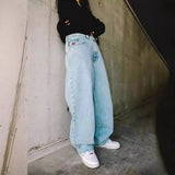Wang Yibo Same Style Interesting Pattern Printed Jeans High Street Tide Brand Casual Loose