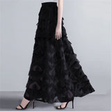 Autumn Long Skirt Women Spring Feather Tassel Maxi Skirts Female Elegant Runway Skirt Maxi Party Jupe Faldas Largas