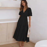 Ruffle Dress For Women 2023 Lace Female Long Sleeves Robe High Waist Beachwear Elegant Deep V Cover up Cut Out