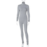 Color Women Rompers 2021 Long Sleeve Solid Turtleneck Skinny Bodycon Jumpsuit Fashion Fitness Casual One Piece