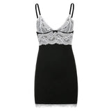 White Lace V-neck Black Slip Dress-Outfit