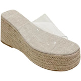 Wear Women's Spot Style Transparent Glass Glue Fashion Slope Heels Weave Thick-Soled Cool