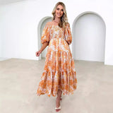 Zingj Summer Style New Hot Style Holiday Style Bubble Sleeve Print French Cake