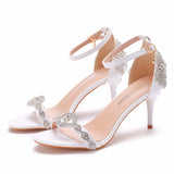 One-Word With A Hundred Bridal Slender Shoes 11 Cm High Heel White PU High Heel Sandals Ladies Wedding