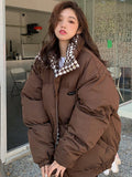 New Stand Collar Down Cotton Coats 2022 Autumn Winter Loose Solid Color Women Parkas Fashion Casual Streetwear