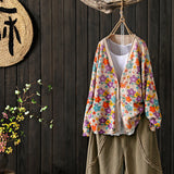 women's sweater 2021 new spring and autumn Korean version loose lazy knit printing cardigan women autumn and