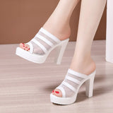 Thick-Heeled Sandals And Slippers For Women 2023 Summer Waterproof Platform Fish Mouth Mesh Large Size 4143 Fashion Sandals And