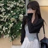 Knitting Shrugs Women Chic Crop Tops Basic Bolero All Match Loose Sun Protection Translucent Fashion Knitwear Long