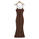 Zingj Trendy Women's Dress Sexy Back Tie Rope Halter Skirt Fashion Pure Fashion Hot Girl Fishtail