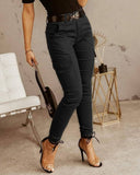Fashion Zipper Pocket Design Casual Pants Without Belt Women's High Waist Cargo Pants Trousers Female