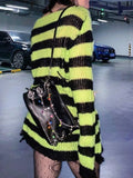 Distressed Stripe Longline Sweater- Outfit