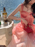 Summer Women Tulle Princess Dress Sleeveless Tie-Dyed Mesh Bubble Dress Elegant Evening Party Prom Kawaii A-line Mini