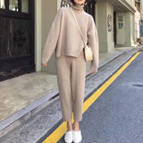 Autumn Winter Knitted Tracksuit Turtleneck Sweatshirts Fashion Women Suit clothing 2 Piece set Knit pant Female Pants