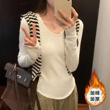 Pleated Waist Bottomed T-Shirt Women's New Hair-Grabbing Multicolor Shoulder Long-Sleeved T-Shirt In Autumn And