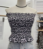 Real Shooting Hot Leopard Tectar Waistcoat Woman In Summer With A Short Shoulder Wrapped Breast Wrinkle Sleeveless Top
