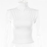 New Basic Women T shirt Casual Black White Female Crop Top 2021 Clothing Ladies Autumn Street Turtleneck Tee