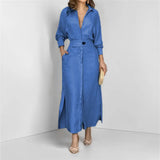 New Temperament Female Commuter With Solid Color To Close Waist Long Sleeve Irregular Shirt Dress