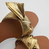 ZARZ Women Flat Sandals Summer 2022 New Fashion Golden Round Toe Bow Sexy Outer Wear Sandals And Slippers Women Beach Luxury