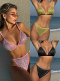 2025 New Sexy Glid Film Swimsuit Bikini Tie With Neck