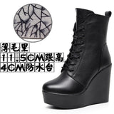 Head 12Cm High Slope And Waterproof Table Mid-Sleevel Boots With Side Zipper Women's Boots Pine Cake Plus Velvet Winter Warm Leather