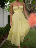 Ruched Tie-Up Strappy Maxi Dress-Outfit