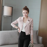Autumn Winter Women Leather Jackets Soft Pu Pink Leather Coats Short Design Slim Cute Faux Leather Motorcycle