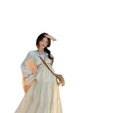 Zingj South French Dress, Ribbon Tassel Holiday Skirt Collar Show Thin Waist Lace Dress Day Silk